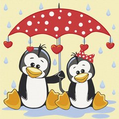 Картина за номерами "Пінгвіни під парасолькою" 30*30 см